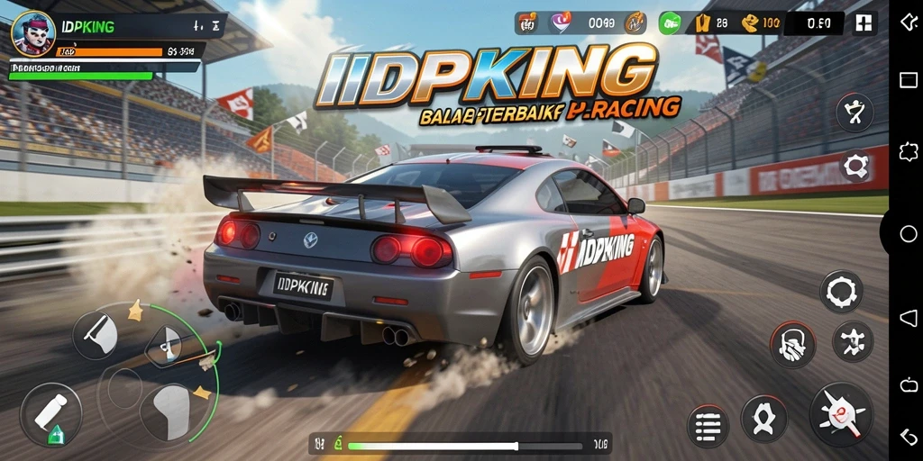 Tampilan gameplay balapan menegangkan di IDPKING dengan lintasan berliku.