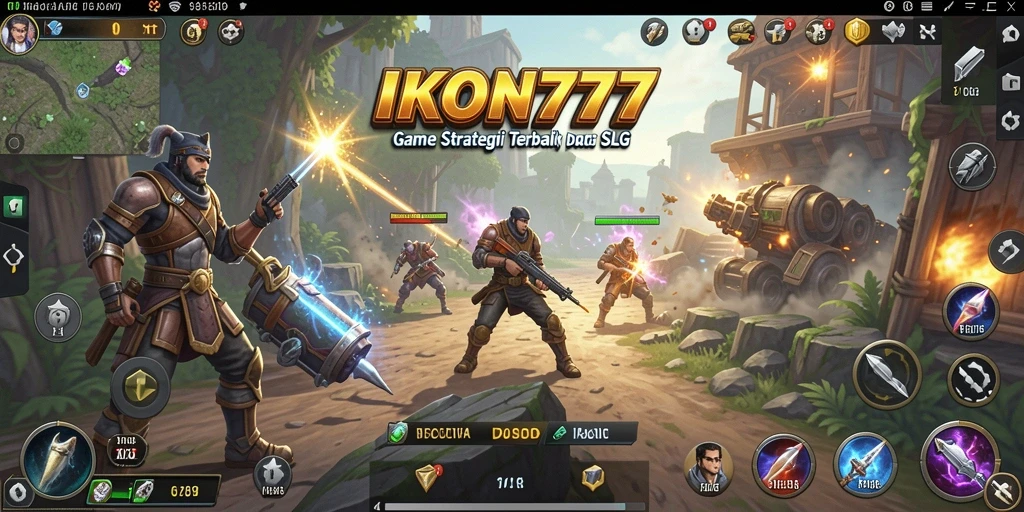 Tangkapan layar menunjukkan aksi pertempuran dan pembangunan kerajaan di IKON777.