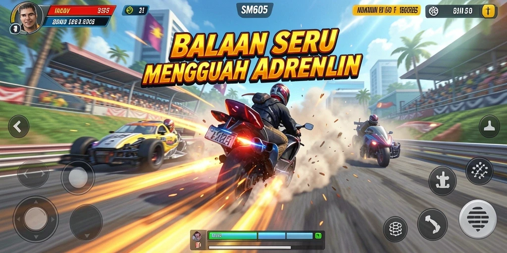 Tampilan gameplay balapan yang mendebarkan dan penuh aksi.